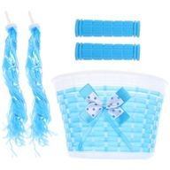 1 КОМПЛЕКТ СИНЬОГО ДИТЯЧОГО ВЕЛОСИПЕДНОГО КОШИКА З ДЕКОРАТИВНИМИ КИТИЦЯМИ