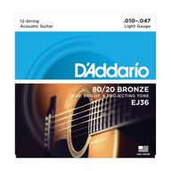 Struny do gitary akustycznej 12-strunowej D'Addario EJ36 80/20 Bronze 10-47