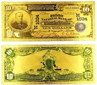 10 DOLARÓW 1902 Pozłacany Banknot Kolekcjonerski