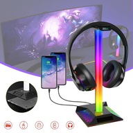 STOJAK NA SŁUCHAWKI DO GIER, OŚWIETLENIE RGB, 2 PORTY USB DO ŁADOWANIA