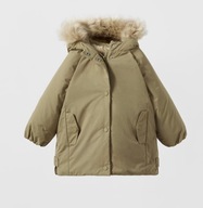 ZARA kurtka parka khaki ze sztucznym futerkiem 86