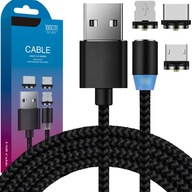 KABEL MAGNETYCZNY 3A 3W1 do IPHONE MICRO USB TYP C