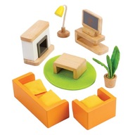 Hape Detská hračka drevená skladačka nábytok obývacia izba
