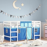 Detská posteľ na medziposchodí modré závesy 90x190 cm