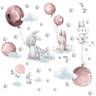 Detské samolepky na stenu Pastelová nálepka balóny Zajačiky