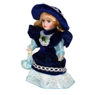 20 cm porcelanowa lalka ceramiczna w stylu vintage, niebieska