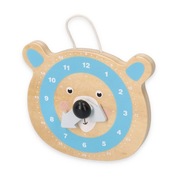 Hodiny hračka pre deti Medvedík drevený AdamToys okrúhly 14 cm ciferník