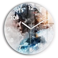 Sklenené hodiny na stenu Abstraktné tváre okrúhle biele ručičky fi 60cm