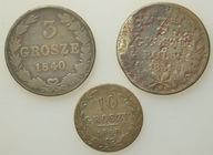 Królestwo Polskie -3 grosze 1840 + 3 grosze 1831 Powstanie + 10 groszy 1840