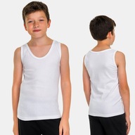 Podkoszulek chłopięcy koszulka na ramiączkach biały bawełna 134