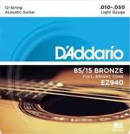 Struny do gitary akustycznej 12 strunowej 85/15 Bronze Daddario EZ940 10-50