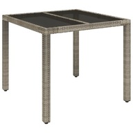 vidaXL Záhradný stôl so sklenenou doskou, sivý, 90x90x75 cm, PE ratan
