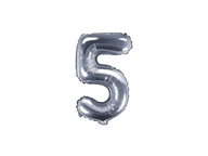Fóliový balón PartyDeco číslica 5 strieborný 35 cm