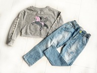 reserved zestaw spodnie jeans i bluza z jednorożcem 116 5-6 lat