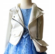 Biela ramoneska, bunda, katana pre dievčatko 6 rokov s kabelkou