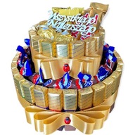 Tort 2 piętrowy Merci Zestaw Kosz Box Prezentowy na Urodziny mix słodyczy
