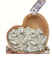 Pénz persely Fa ajándék szív 18cm GYEREKNAP