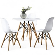 Stół biały 80 cm + 3 szt białe Krzesła Nowoczesny Skandynawski Styl DSW