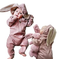 Kombinezon króliczek dziewczynka USZKA noworodek różowy 62 68 wielkanocny