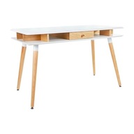 Písací stôl MODUS dub - biela stolová doska, dubová zásuvka a nohy