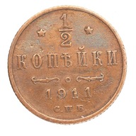 Rosja - 1/2 kopiejki - Mikołaj II - 1911 rok SPB