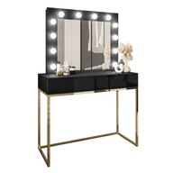 Kozmetický toaletný stolík BLANCO so zrkadlovým osvetlením zlatý chróm čierny push