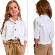 134-140 Koszula dziewczęca galowa biała kieszonki Małami