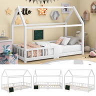 Rama łóżka dziecięcego 200 x 90 cm Drewniane łóżko zabezpieczające przed wypadnięciem Drewno sosnowe białe