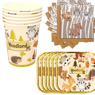 Party set hrnčeky tanieriky servítky Woodland LAS lesné zvieratká