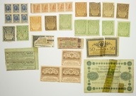 Rosja, kupony, znaczki, banknoty, Zestaw 32 sztuki