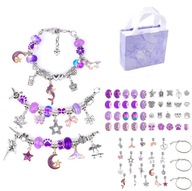 Kreatywny zestaw dziecięcy do robienia biżuterii koraliki charms fioletowy