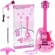 Gitara Elektryczna z Mikrofonem Statyw Podkład Muzyczny - Różowa