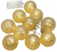 ZESTAW cotton balls BOMBKI 10x LED girlanda ZŁOTE KULE długość. 1,9m