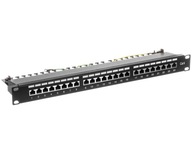 Patch panel kompletny 19 cali 24x RJ45 S/FTP kat. 6 1U z tacką czarny (RAL