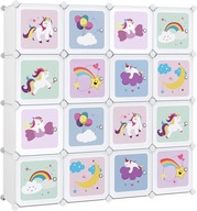 Systémový regál 16 kociek pre deti s obrázkami unicorn organizér 30x30cm