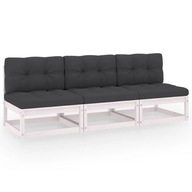 Sofa ogrodowa 3-osobowa biała z poduszkami - drewno sosnowe - 210x70x67cm