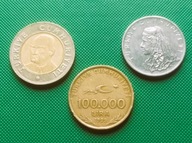 TURCJA - Zestaw 3 monet każda inny typ 50 Kurus 1 100000 Lira 1975 1999 K60