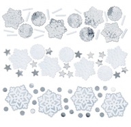 Srebrne Konfetti na stół świąteczne śnieżynki 34g