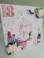 Różowa, pastelowa kartka, 18 Urodziny, handmade