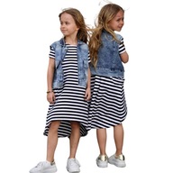 Sukienka MIDI W PASKI GRANATOWE | OVERSIZE| ASYMETRYCNZA| QBA KIDS | PL 164