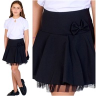 Gala sukňa pre dievčatko s tylom čierna mašľa PL Basta 146