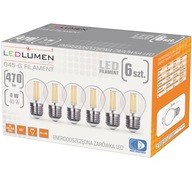 Zestaw 6x Żarówka LED E27 KULKA 4W=40W Filament 470lm 360° Ozdobna Edison