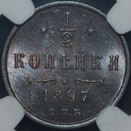 1/2 Kopiejki 1897 - MS 64 BN - NGC - MENNICZE