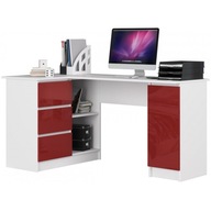 Rohový písací stôl B20 LEWE biela-červená lesk 3 zásuvky 155 AKD