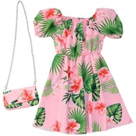 dziewczęca sukienka elegancka z torebką pastelowa kwiaty hawajska Roz. 12 Y