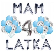 Sada BALÓNY číslica 4 ROKY narodeniny modrá