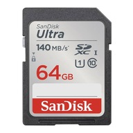 POJEMNA KARTA PAMIĘCI SANDISK ULTRA SDXC 64GB 140MB/S DO KAMER APARATÓW