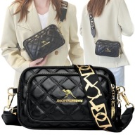 TÁSKA NŐI ÖVTÁSKA CROSSBODY VESE VÁLLTÁSKA ÖKO STEPPELT BŐR FEKETE