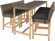 Tectake Ratanový barový stôl Lovas so 6 stoličkami Latina, prírodný