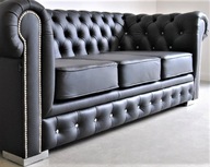 Pikowana sofa chesterfield skóra funkcja spania